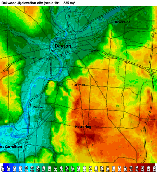 Zoom OUT 2x Oakwood, United States elevation map