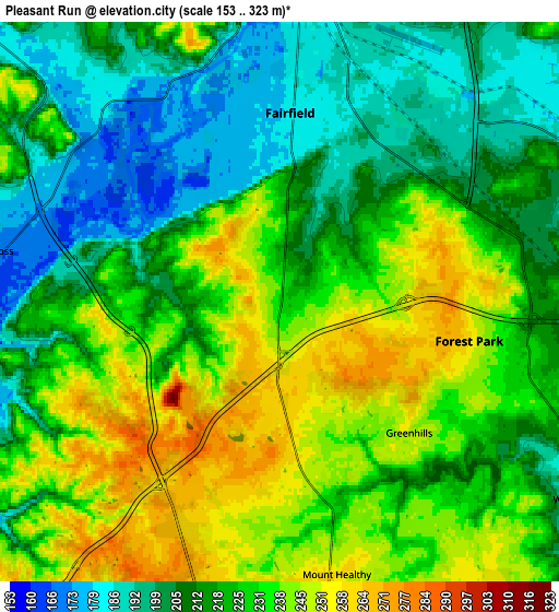 Zoom OUT 2x Pleasant Run, United States elevation map