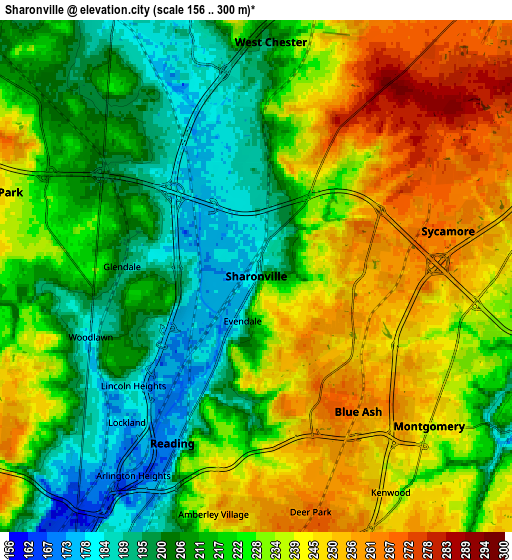 Zoom OUT 2x Sharonville, United States elevation map