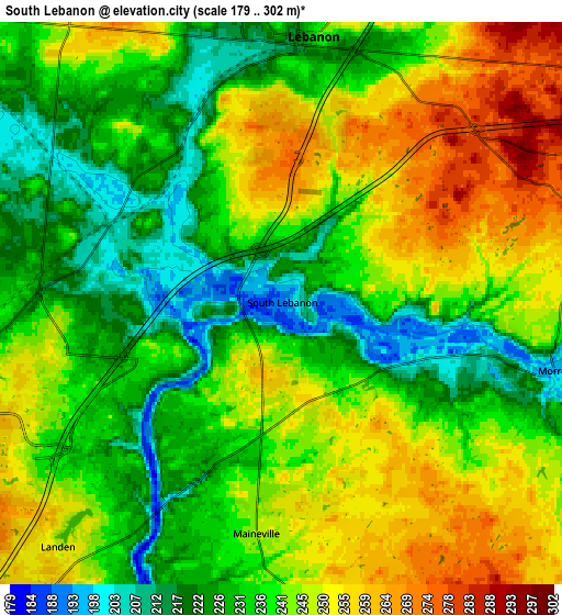 Zoom OUT 2x South Lebanon, United States elevation map