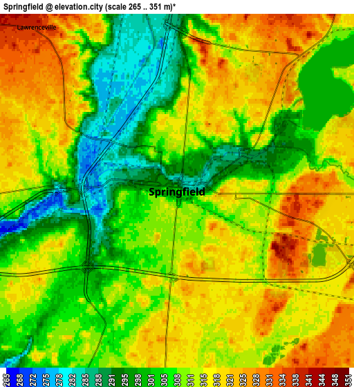 Zoom OUT 2x Springfield, United States elevation map