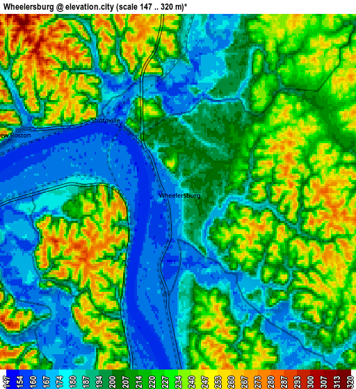 Zoom OUT 2x Wheelersburg, United States elevation map