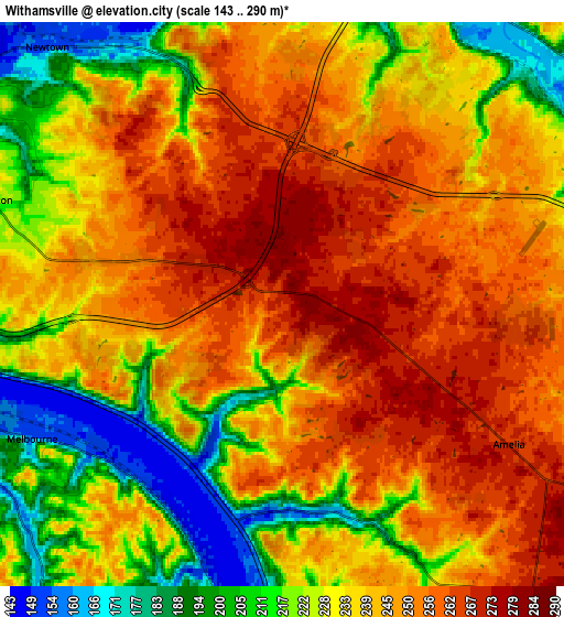 Zoom OUT 2x Withamsville, United States elevation map