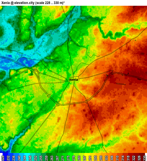 Zoom OUT 2x Xenia, United States elevation map