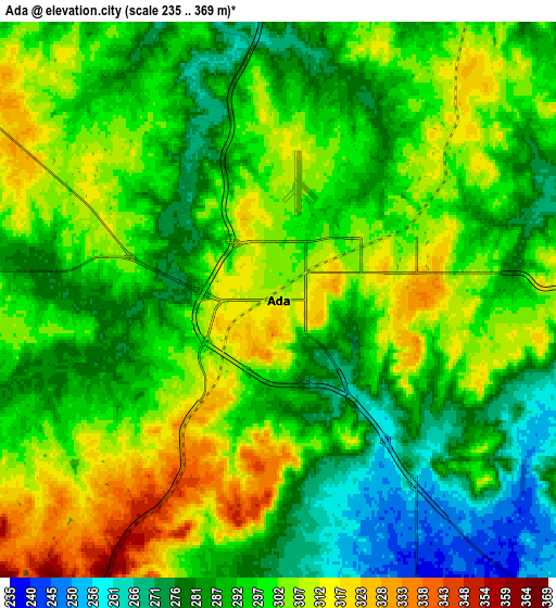 Zoom OUT 2x Ada, United States elevation map