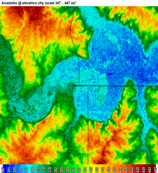 Zoom OUT 2x Anadarko, United States elevation map