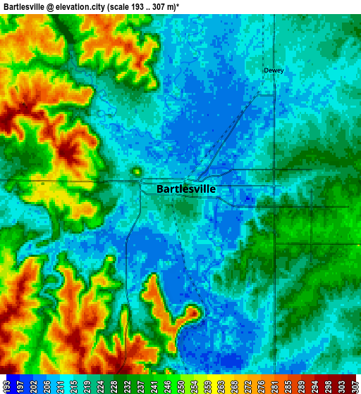 Zoom OUT 2x Bartlesville, United States elevation map