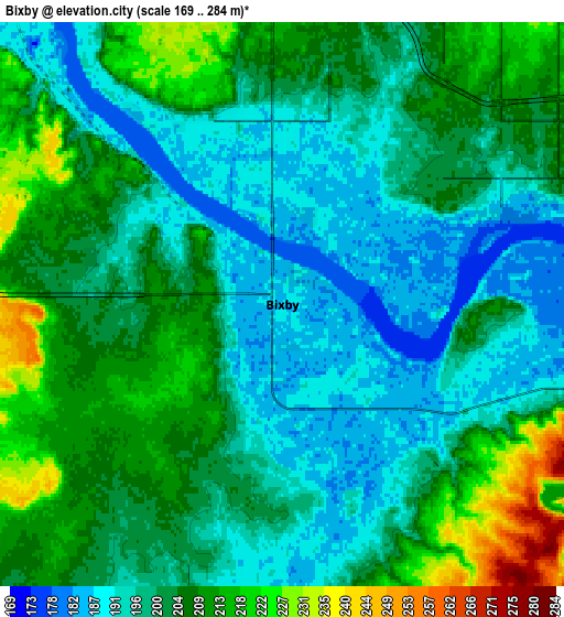 Zoom OUT 2x Bixby, United States elevation map