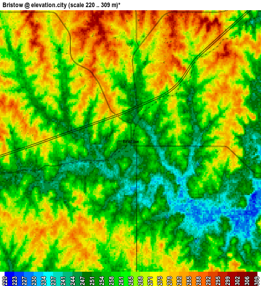 Zoom OUT 2x Bristow, United States elevation map