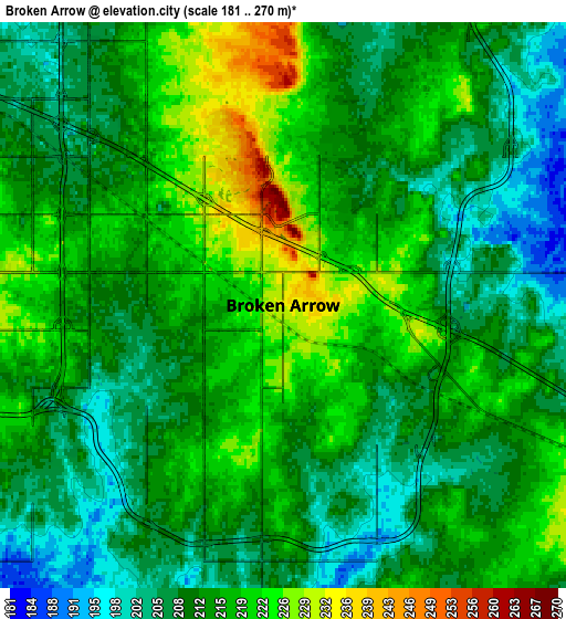 Zoom OUT 2x Broken Arrow, United States elevation map