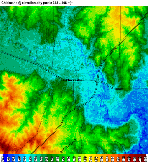 Zoom OUT 2x Chickasha, United States elevation map