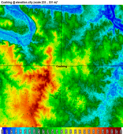 Zoom OUT 2x Cushing, United States elevation map