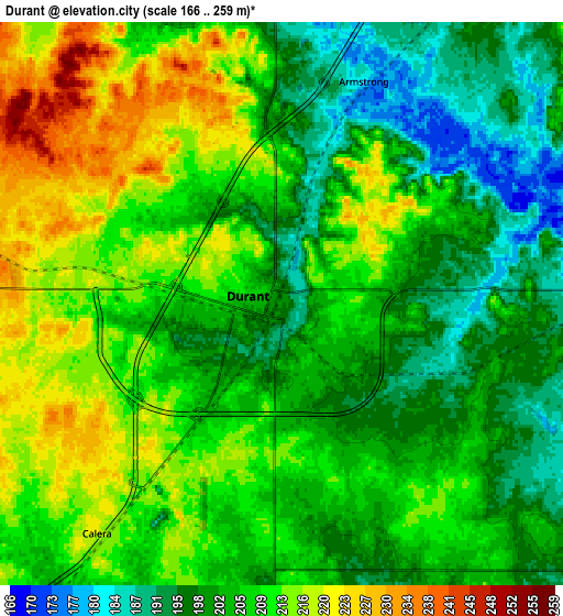 Zoom OUT 2x Durant, United States elevation map