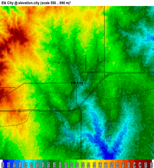 Zoom OUT 2x Elk City, United States elevation map