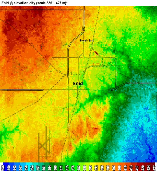 Zoom OUT 2x Enid, United States elevation map