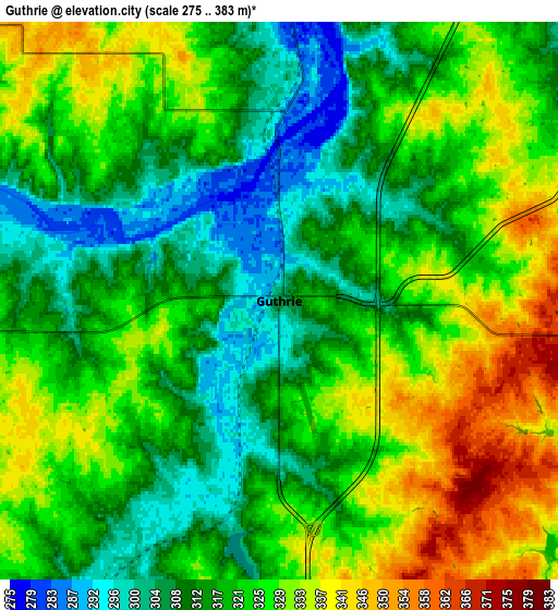 Zoom OUT 2x Guthrie, United States elevation map