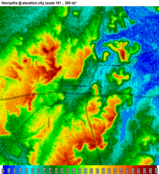 Zoom OUT 2x Henryetta, United States elevation map