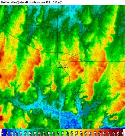 Zoom OUT 2x Holdenville, United States elevation map