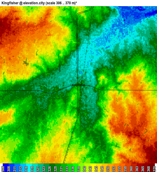 Zoom OUT 2x Kingfisher, United States elevation map