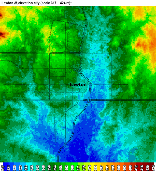 Zoom OUT 2x Lawton, United States elevation map
