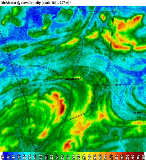 Zoom OUT 2x McAlester, United States elevation map