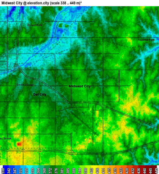 Zoom OUT 2x Midwest City, United States elevation map