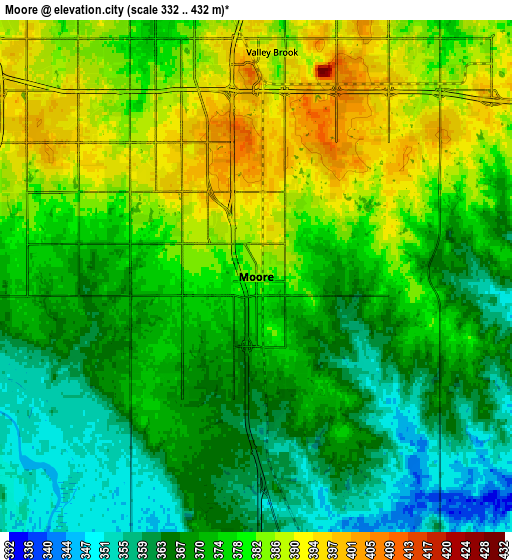 Zoom OUT 2x Moore, United States elevation map