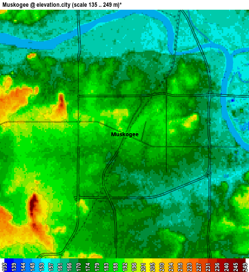 Zoom OUT 2x Muskogee, United States elevation map