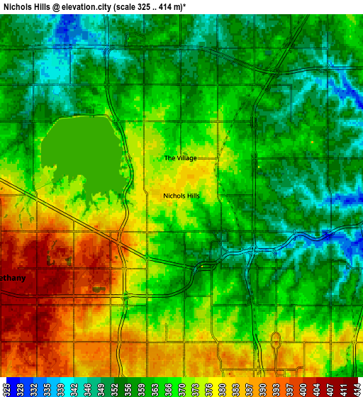 Zoom OUT 2x Nichols Hills, United States elevation map