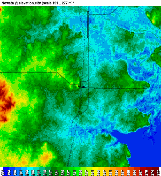 Zoom OUT 2x Nowata, United States elevation map