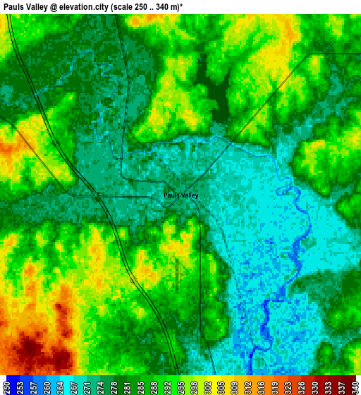 Zoom OUT 2x Pauls Valley, United States elevation map