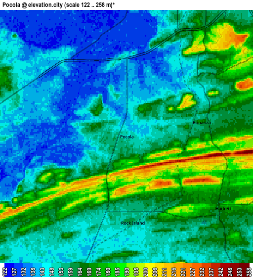 Zoom OUT 2x Pocola, United States elevation map