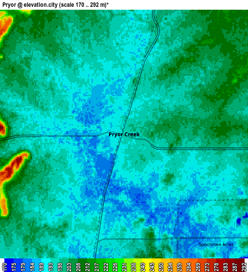 Zoom OUT 2x Pryor, United States elevation map