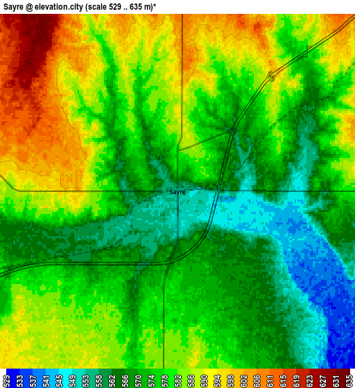 Zoom OUT 2x Sayre, United States elevation map