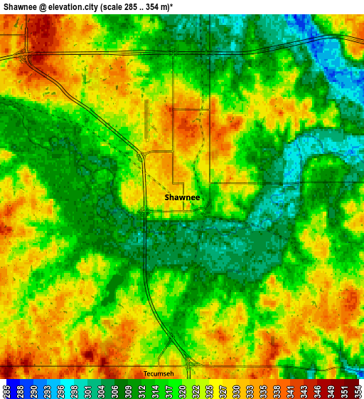 Zoom OUT 2x Shawnee, United States elevation map