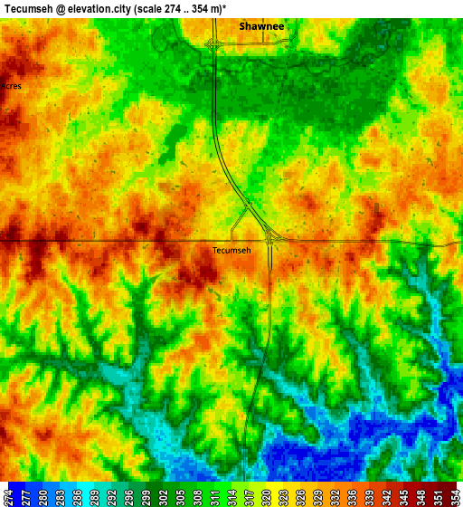 Zoom OUT 2x Tecumseh, United States elevation map