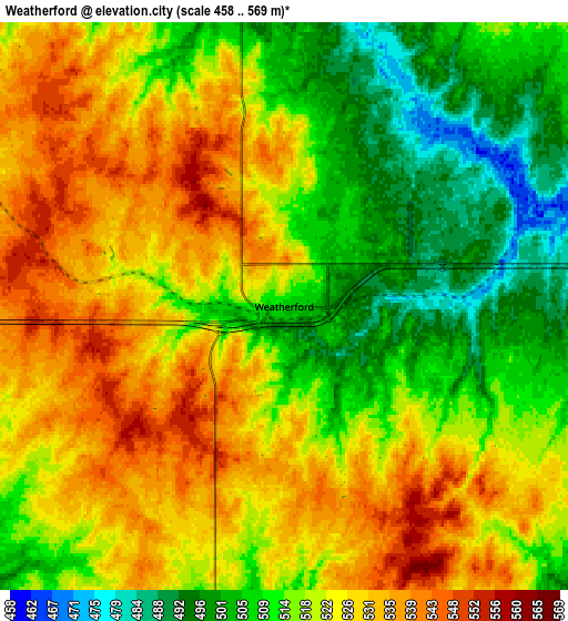 Zoom OUT 2x Weatherford, United States elevation map