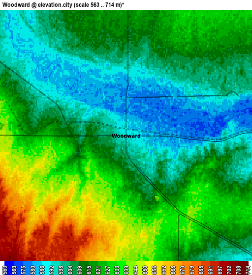 Zoom OUT 2x Woodward, United States elevation map