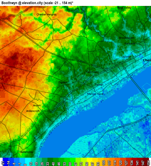 Zoom OUT 2x Boothwyn, United States elevation map