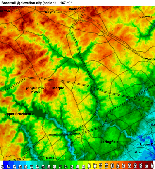 Zoom OUT 2x Broomall, United States elevation map