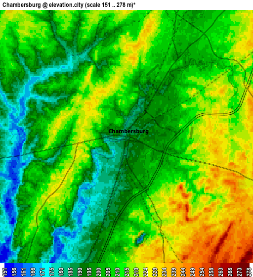 Zoom OUT 2x Chambersburg, United States elevation map