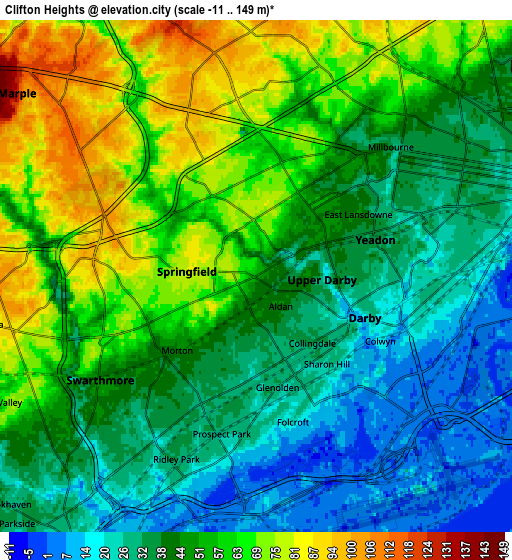 Zoom OUT 2x Clifton Heights, United States elevation map