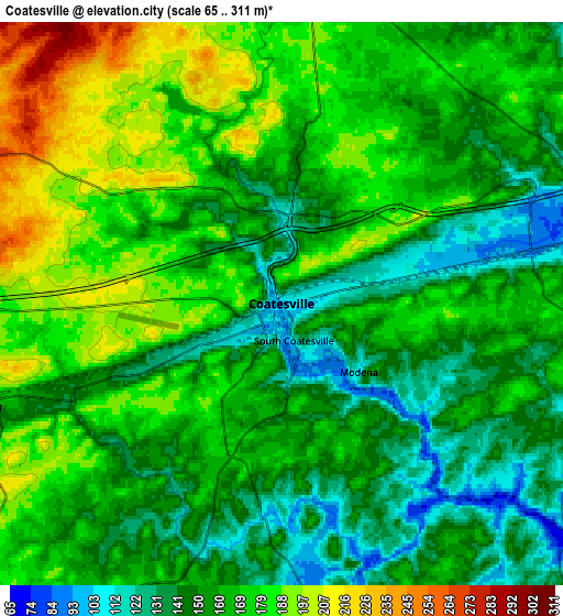 Zoom OUT 2x Coatesville, United States elevation map