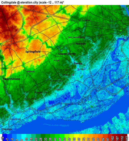 Zoom OUT 2x Collingdale, United States elevation map