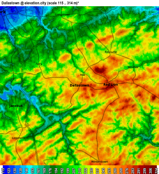 Zoom OUT 2x Dallastown, United States elevation map