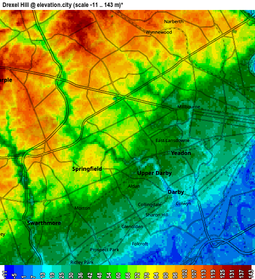 Zoom OUT 2x Drexel Hill, United States elevation map