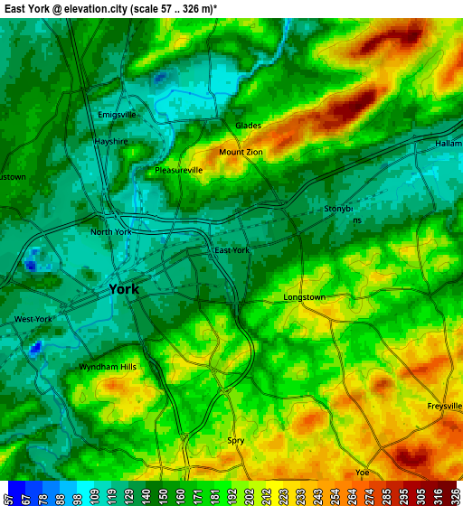 Zoom OUT 2x East York, United States elevation map