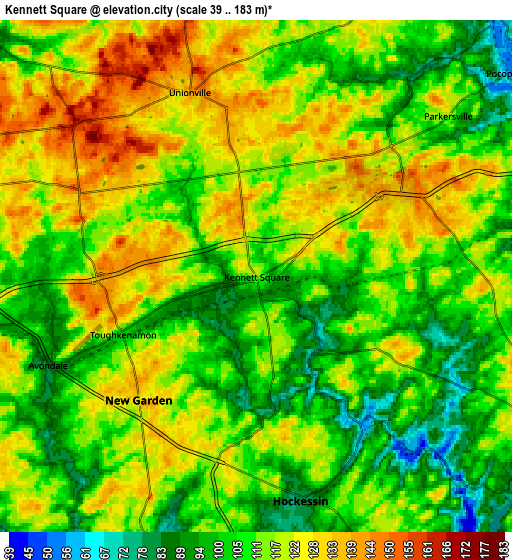 Zoom OUT 2x Kennett Square, United States elevation map