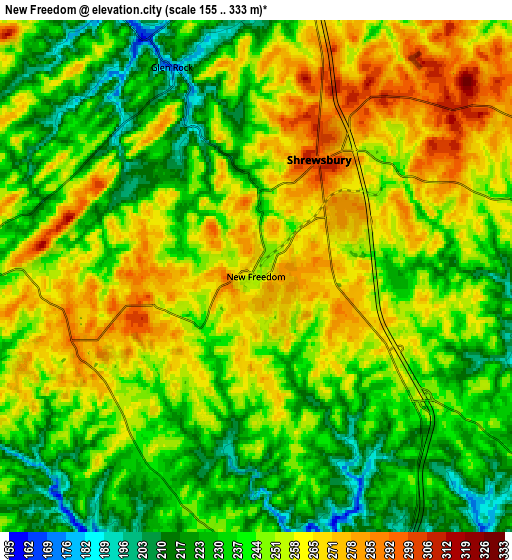 Zoom OUT 2x New Freedom, United States elevation map