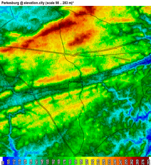 Zoom OUT 2x Parkesburg, United States elevation map